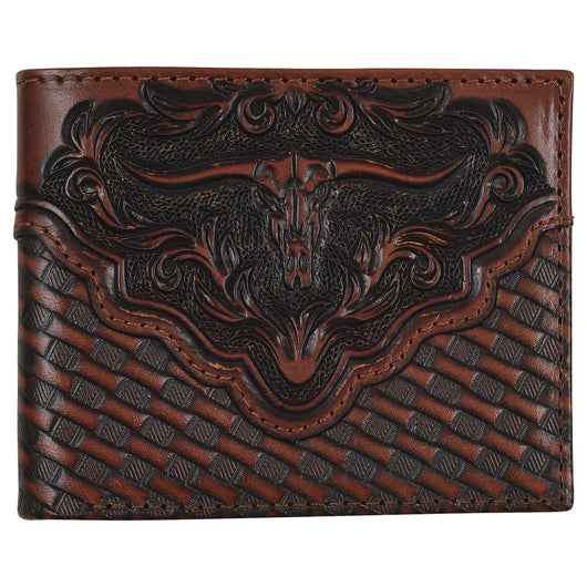 Bifold Leather Wallet Basketweave with Steerhead