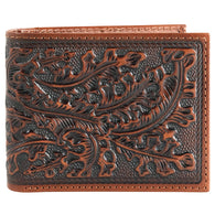 Bifold Leather Wallet Leaf Embossed
