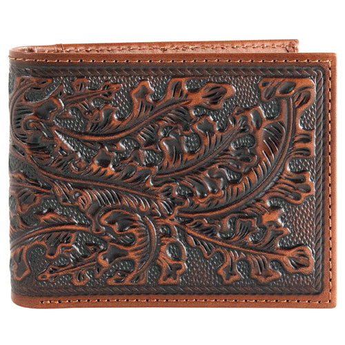 Bifold Leather Wallet Leaf Embossed