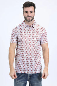 Modern Fit Stretch Print White Polo