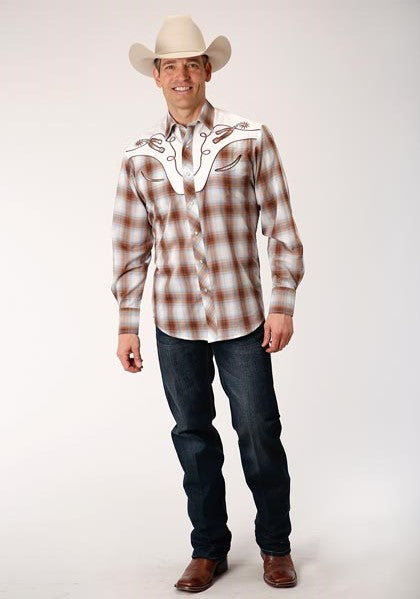 Men's long sleeve embroidered plaid shirt – Los Potrillos Western Wear