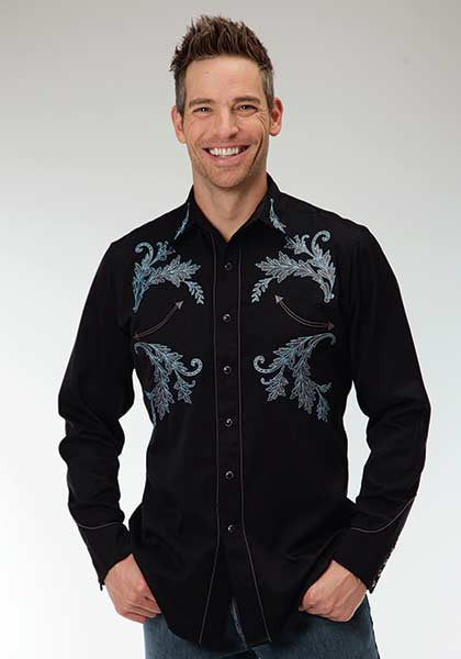 Men's long sleeve embroiderd black shirt