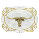 Two Tone Cowboy Cameo Longhorn Steer Buckle