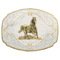Two Tone Filigree Cameo Running Horse Buckle