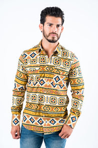 Western Snap Aztec Print Long Sleeve
