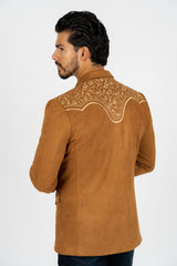 Western Camel Embroidered Faux Suede Blazer