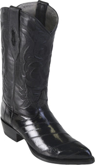 Black Eel Leather Sole J-Toe Boot Bota Anguila Los Potrillos Western Wear 990805