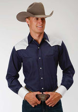 White Shoulder Blue Snap Shirt Los Potrillos Western Wear