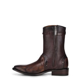 Bovine Leather French Toe Short Boot with Zipper