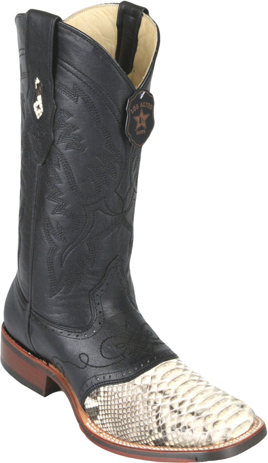 Men's boots with saddle python square toe