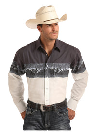 Navy Blue Bucking Bronco Print Front Los Potrillos Western Wear.jpg