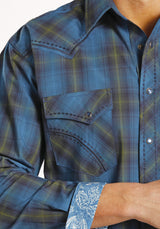 Panhandle Slim long sleeve snap shirt blue plaid