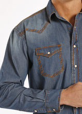 Men's Panhandle slim long sleeve blue jean shirt