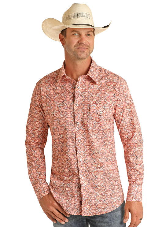 Poplin Print Long Sleeve Western Snap Shirt