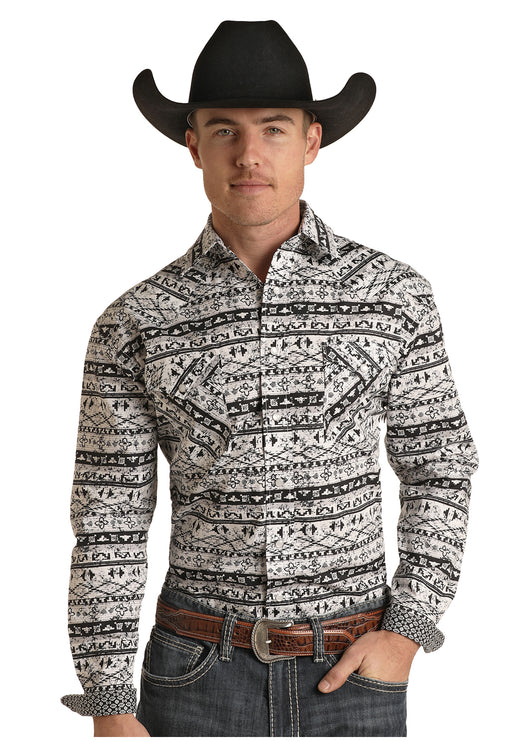 Aztec Print Long Sleeve Western Shirt