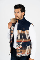 Men's Navy Padded Aztec Print Vest