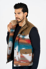 Men's Camel Padded Aztec Print Vest