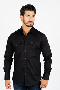Western Snap Solid Black Long Sleeve
