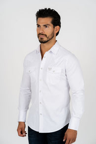 Western Snap Solid White Long Sleeve